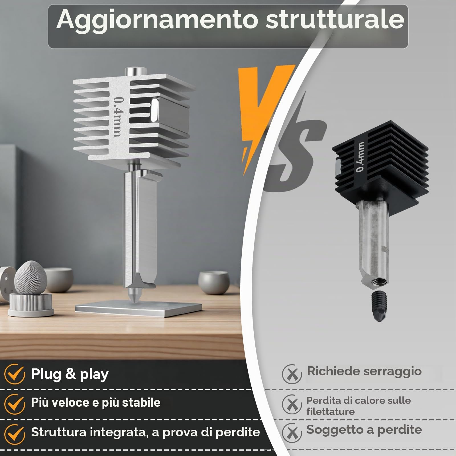 Aggiornamento A1/A1 Mini Quick-Swap Hotend 0.4mm Acciaio Inox Ugello Alta Velocità & Alta Temperatura Struttura Integrata con Copertura in Silicone Compatible with Bambu Lab A1/A1 Mini Stampante 3D