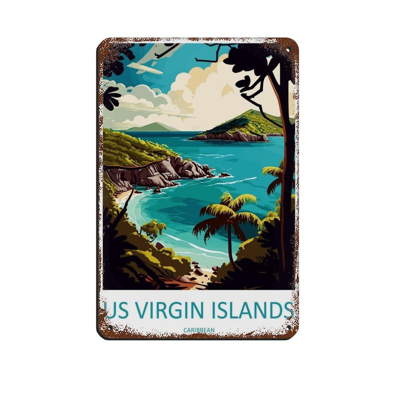 US Virgin Islands Travel Art Caribbean Tin Sign Vintage Metal Pub Club Cafe Bar Home Wall Art Decoration Poster Retro 8x12inch(20x30cm)