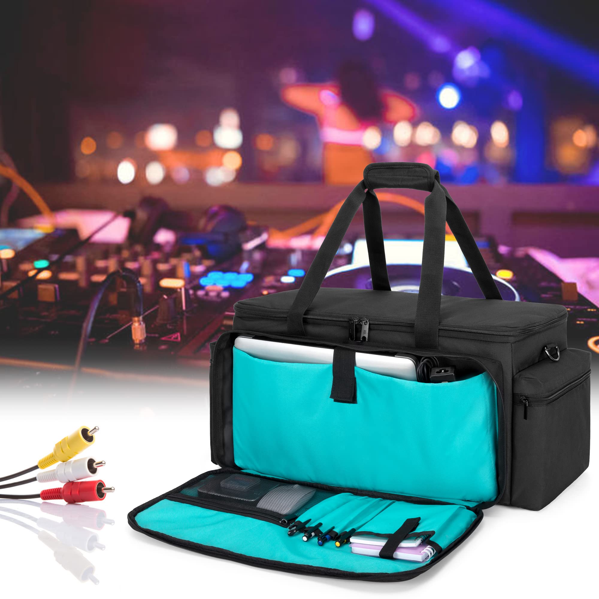 LoDrid Attrezzatura DJ, borsa per cavi e documenti (solo borsa) | Borsa per cavi DJ con fondo imbottito rimovibile, divisorio per laptop da 15,6 pollici, accessori per musicisti