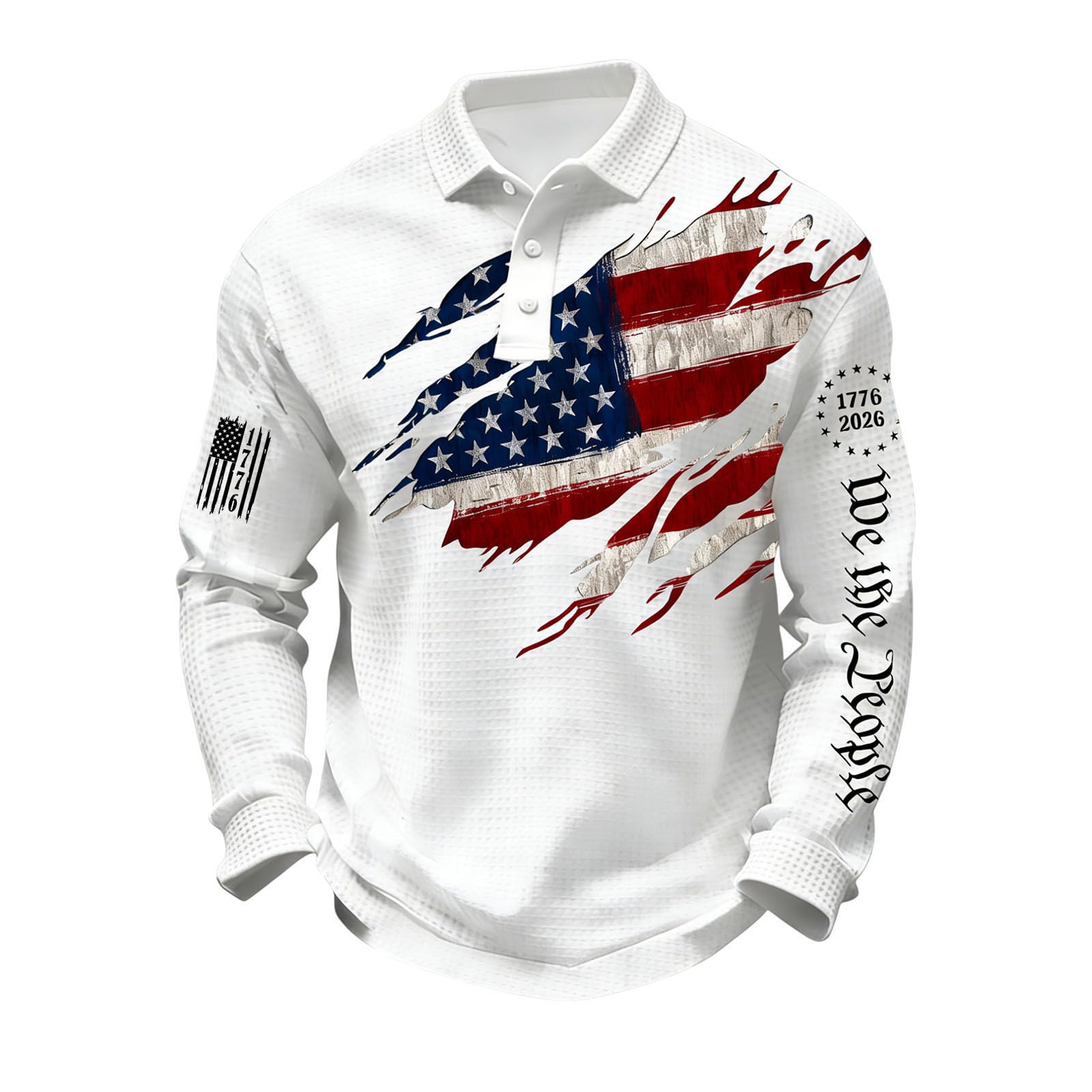 USA Shirts Men's 250th Anniversary National Flag Print Casual Waffle Fabric Polo Shirt Cross Patriotic Tee
