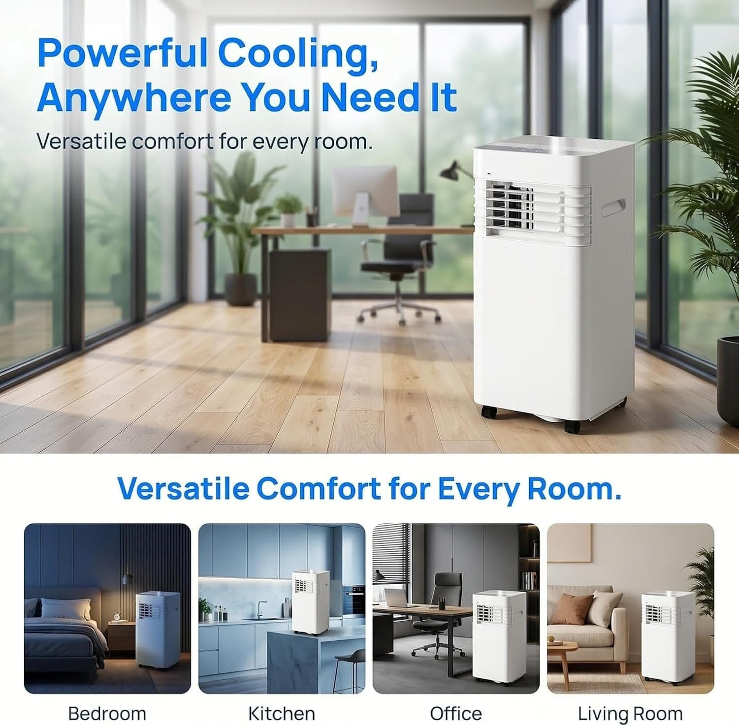 Condizionatore Portatile 12000 BTU per 100 m², Telecomando, Timer 24H, Oscillazione, 2 velocità, Kit Installazione Incluso, 5000 Btu, 5000 BTU