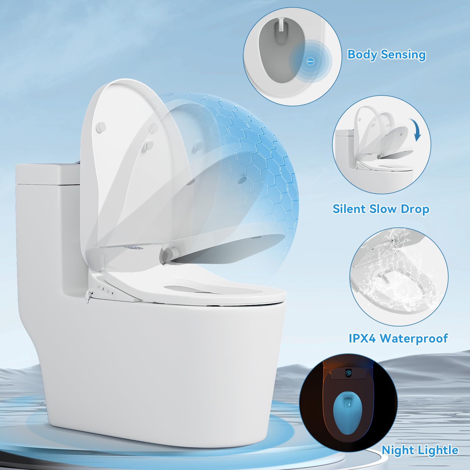 TOTTE Smart Bidet Toilet Seat with Auto Open Close Lid - Elongated Heated Seat Instant Warm Water Air — view 6