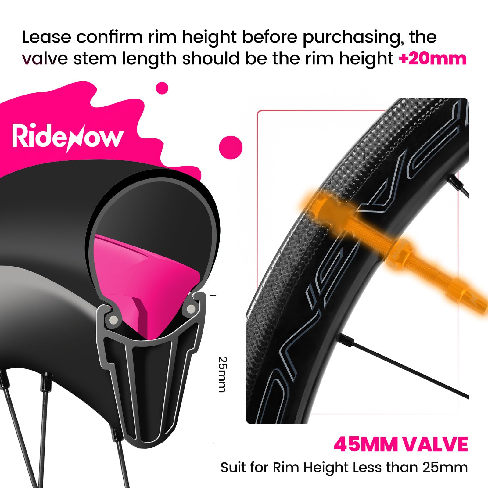 RideNow 45 mm Tubeless Presta Steli Valvola 7075 Alluminio, Oro, Coppia