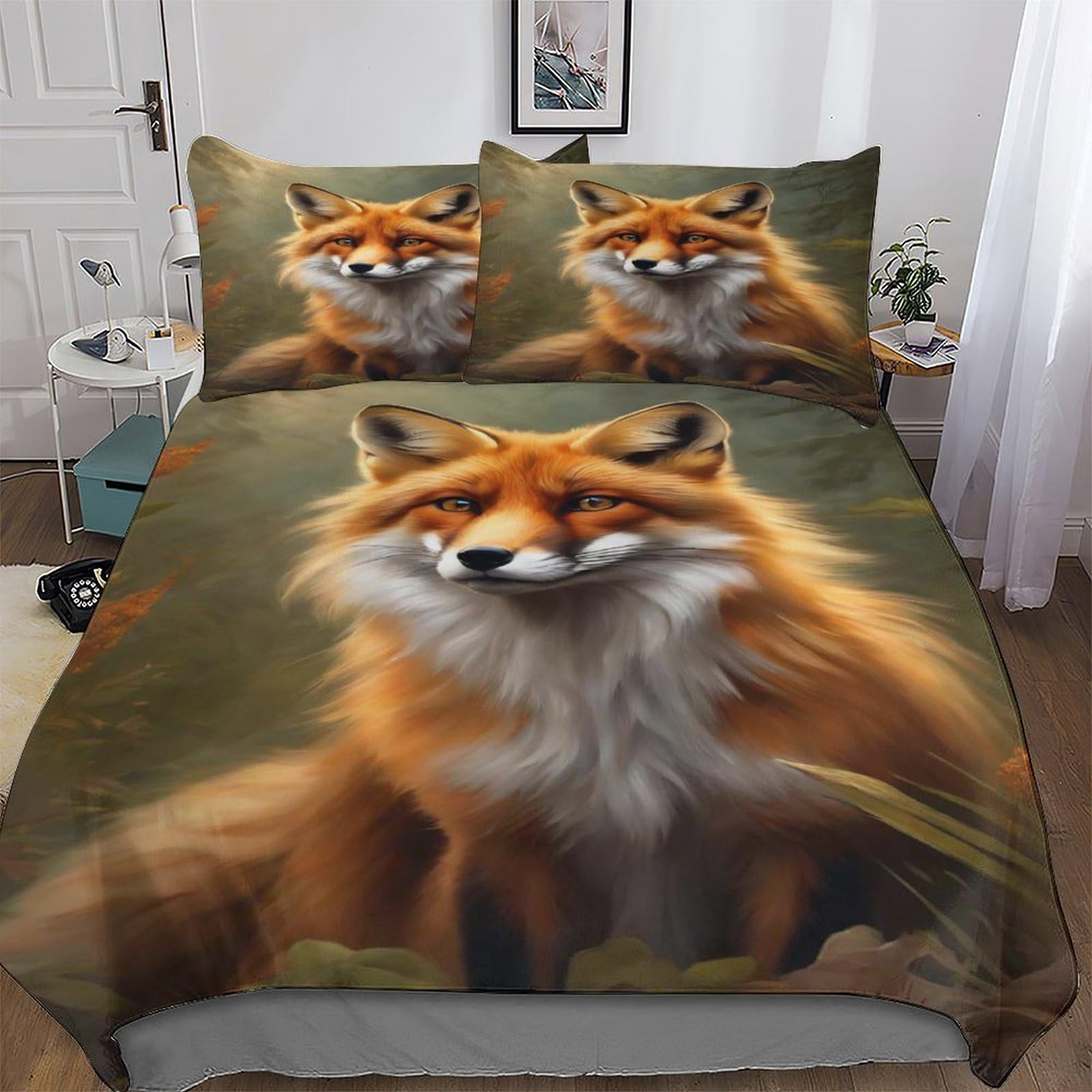 Parure de lit 3 pièces Renard 3D en microfibre premium ultra douce 200x200cm