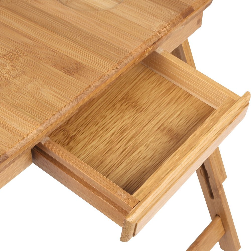 BAKAJI Tavolino Vassoio Colazione da Letto in bamboo, Con gambe pieghevoli ideale per Divano Porta Notebook Pc (60 x 30 x 25 cm)