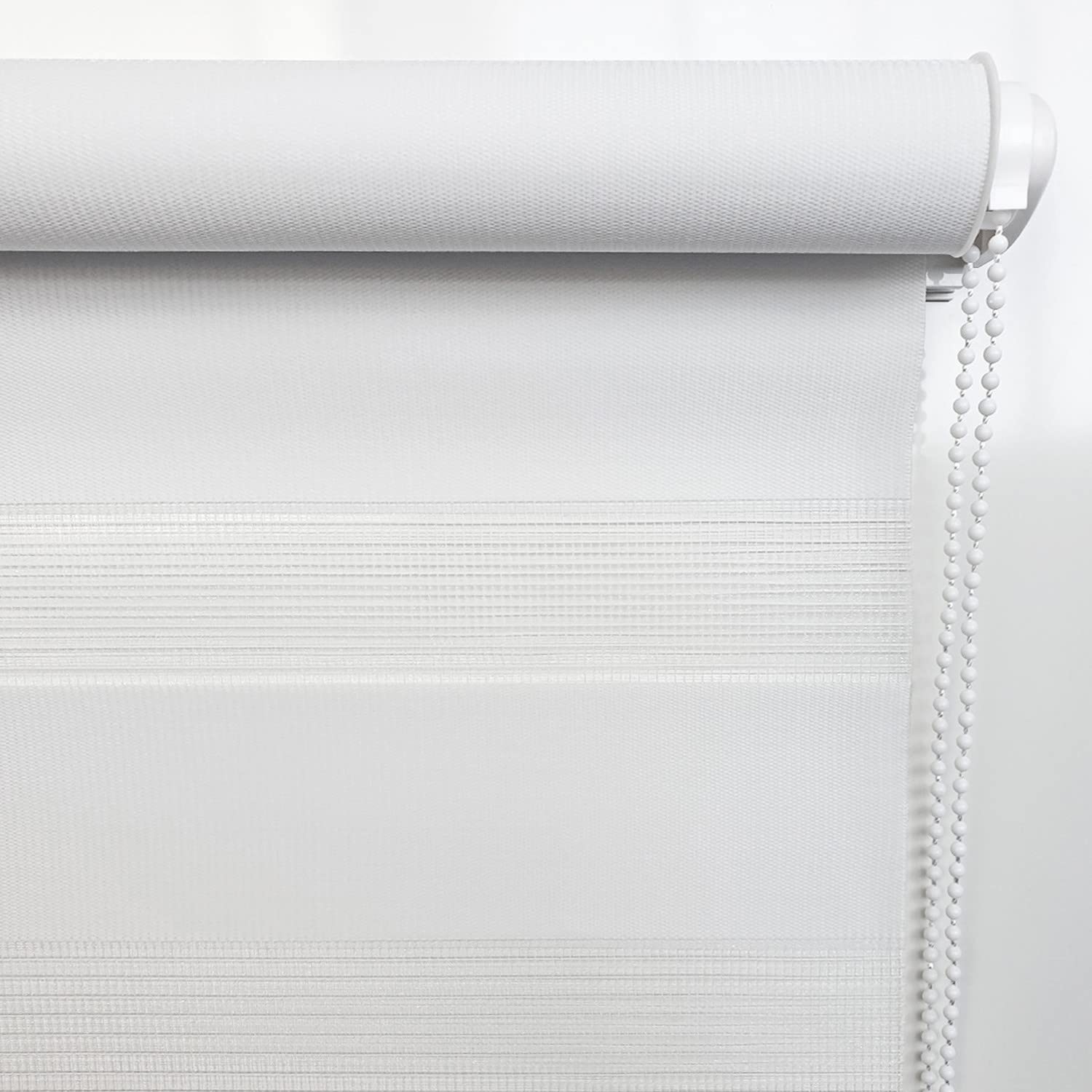 MADECOSTORE Estor Doble enrollador de día Nocturno, Blanco, 65 x 190 cm, fijación con o sin Taladro, Cadena coordinada