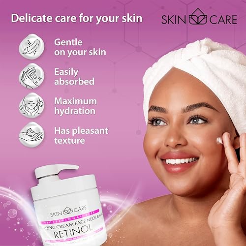 Miniatura 5 de Skin Care Retinol Crema hidratante 3 en 1 para rostro, cuello y manos, tratamiento para textura crepey, arrugas y flacidez, loción diaria para todo