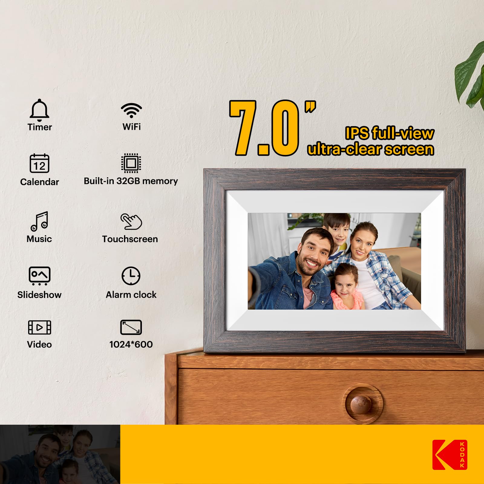 KODAK Digital Photo Frame WiFi Digital Picture Frame 7 Inch, Built in 32GB Storage, HD IPS Touchscreen, Auto-Rotate - Image 2