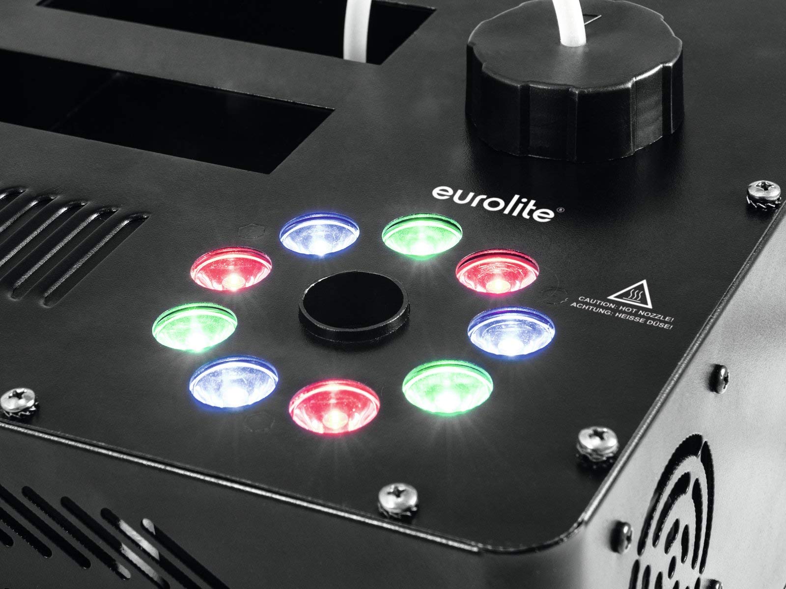 EUROLITE NSF-100 LED DMX Hybrid Spray Fogger | DMX-Nebelmaschine mit 850 Watt, LED-Beleuchtung, senkrechtem Ausstoß