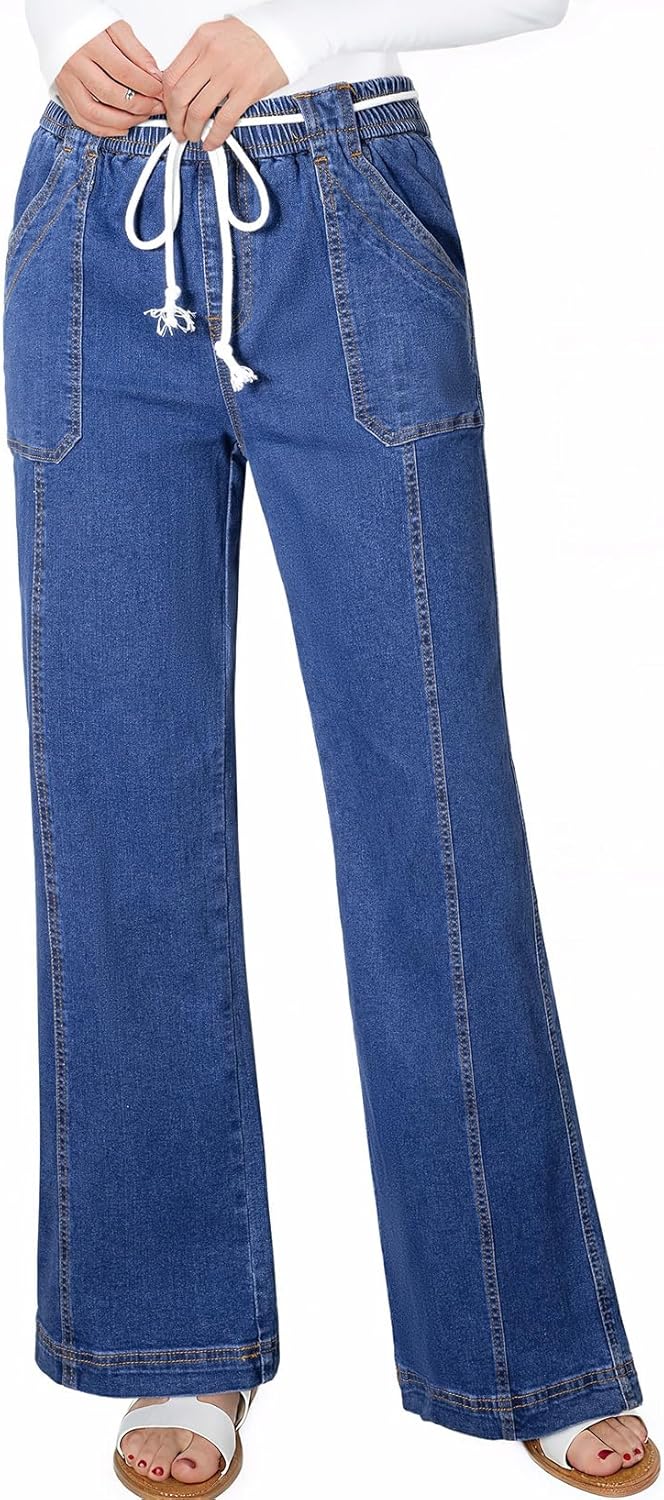 Astylish Jeans for Women Wide Leg Drawstring High Waisted Stretchy Straight Leg Jean Trendy 2025 Denim Pants - Image 4