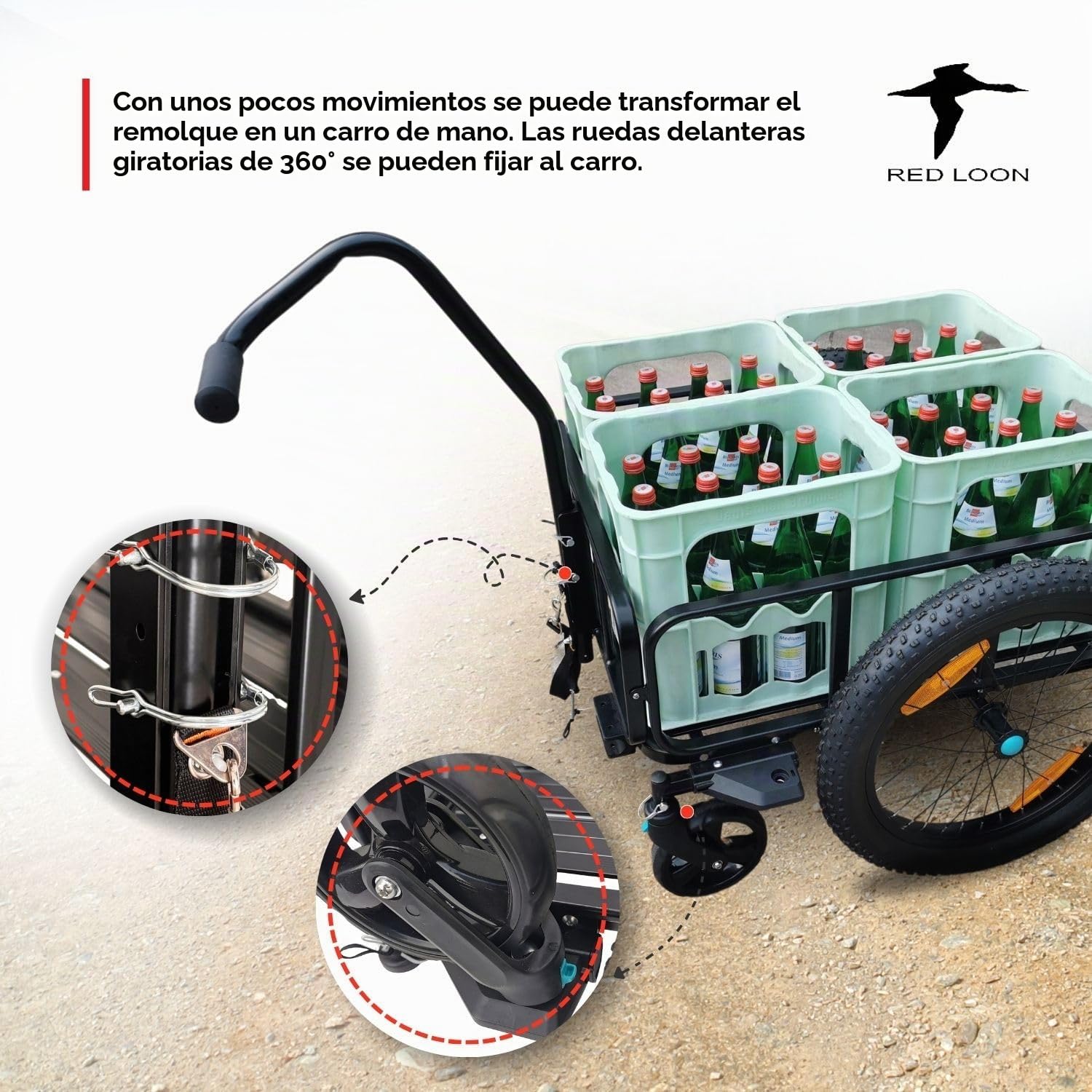 Red Loon BAC502-1 - Remolque de transporte de aluminio para bicicleta (100 litros, neumáticos de 20", máx. 60 kg, para bicicletas de 26 a 28", carretilla de mano