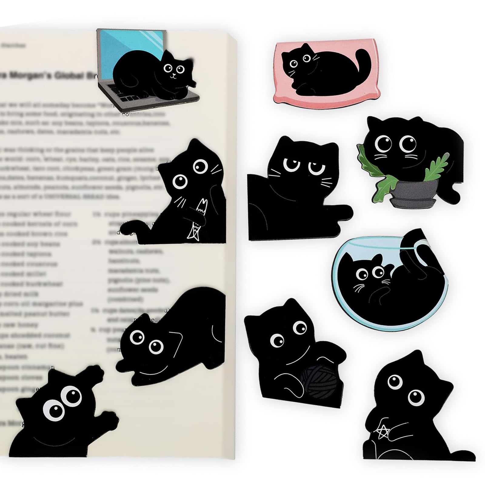 Nymora Set of 10 Magnetic Bookmarks Black Cat – Cute Cat Bookmarks for Book Lovers, Gift for Cat Lovers & Book Friends