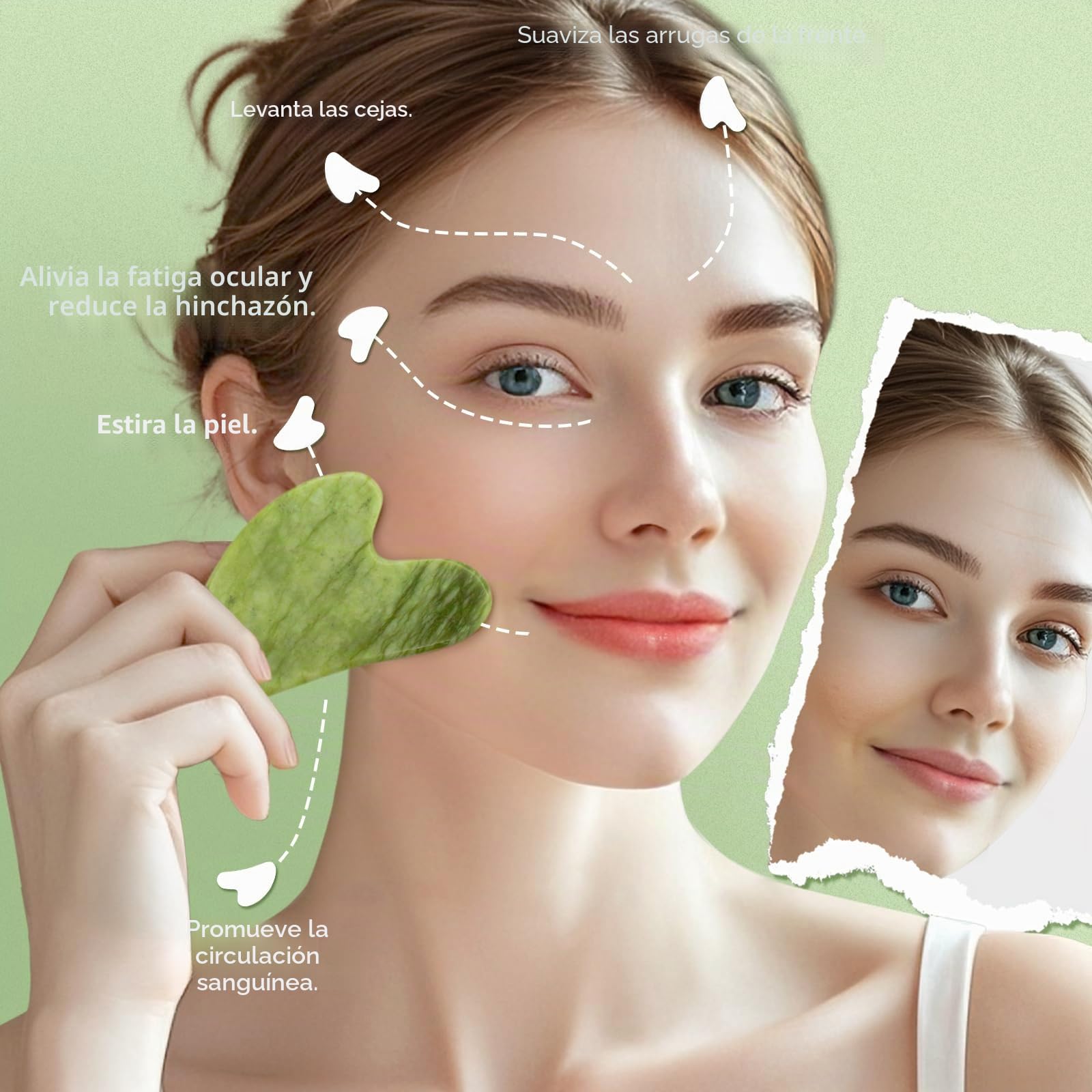 Flagest Gua Sha - 100% Natural Jade Guasha - Herramienta de Masaje Antiarrugas Para el Rostro - Piedra Gua Sha Facial Masajeador