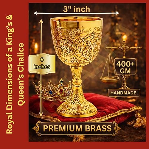 Miniatura 2 de GUAAFA Medieval Goblet Vintage Chalice 6" - 1x Handmade Brass Drinkware for Royal Wedding Anniversary Christmas Gifts 7oz -King Arthur Renaissance