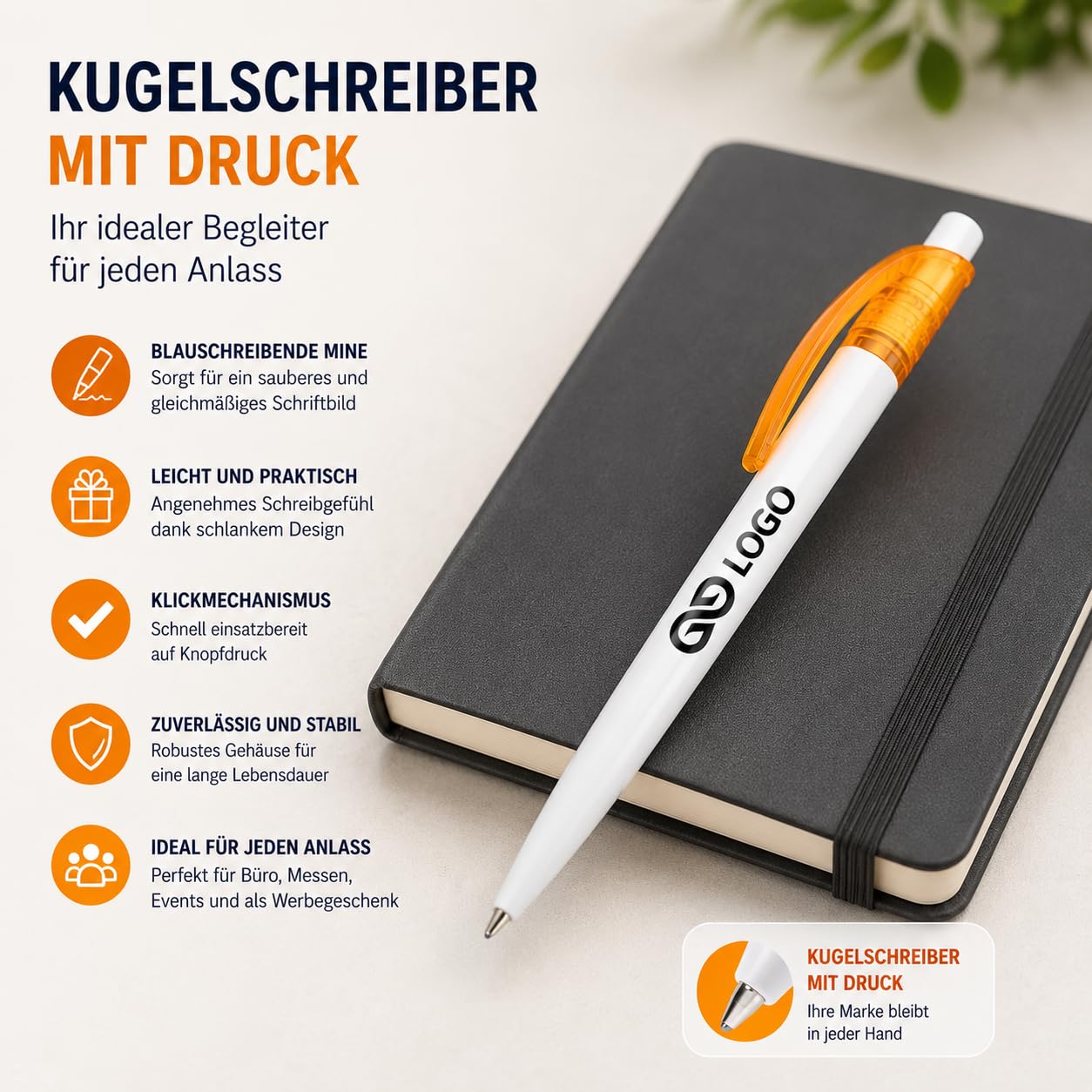 WPRO Werbekugelschreiber mit Logo Alex 100 Stück personalisiert, Kugelschreiber bedrucken für Firmen Messe Events, blauschreibend, 5 Farben, Druck inklusive
