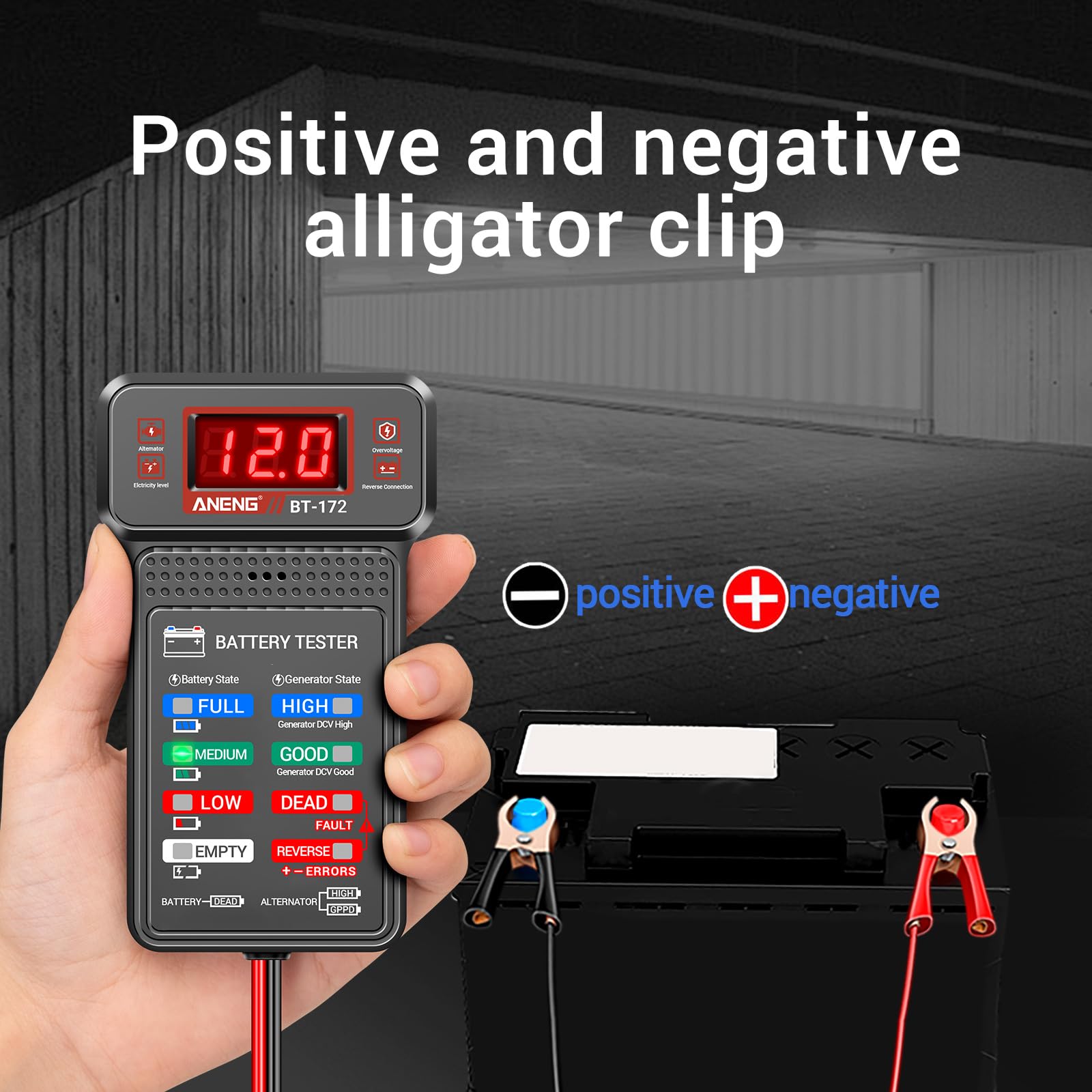 ANENG Tester Akumulatorów Samochodowych,12V,Cyfrowy Tester Akumulatorów Samochodowych,Analizator Ładowania Alternatora Z Wyświetlaczem LCD i LED,Wskaźnik Napięcia do Samochodów i Elektronarzędzi