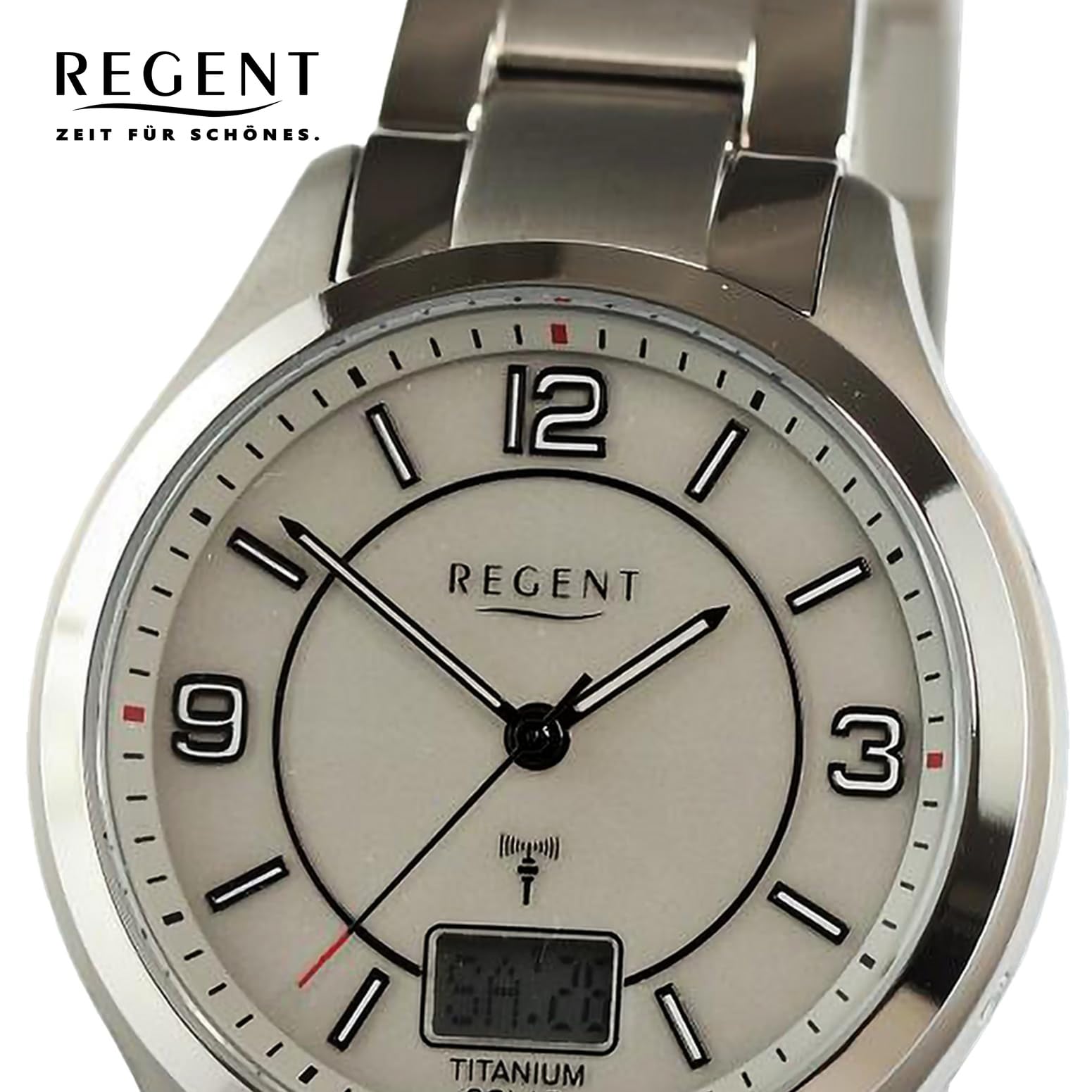REGENT Radiowy, solarny zegarek na rękę tytanowy 1929.90.95, szary, Nowoczesny