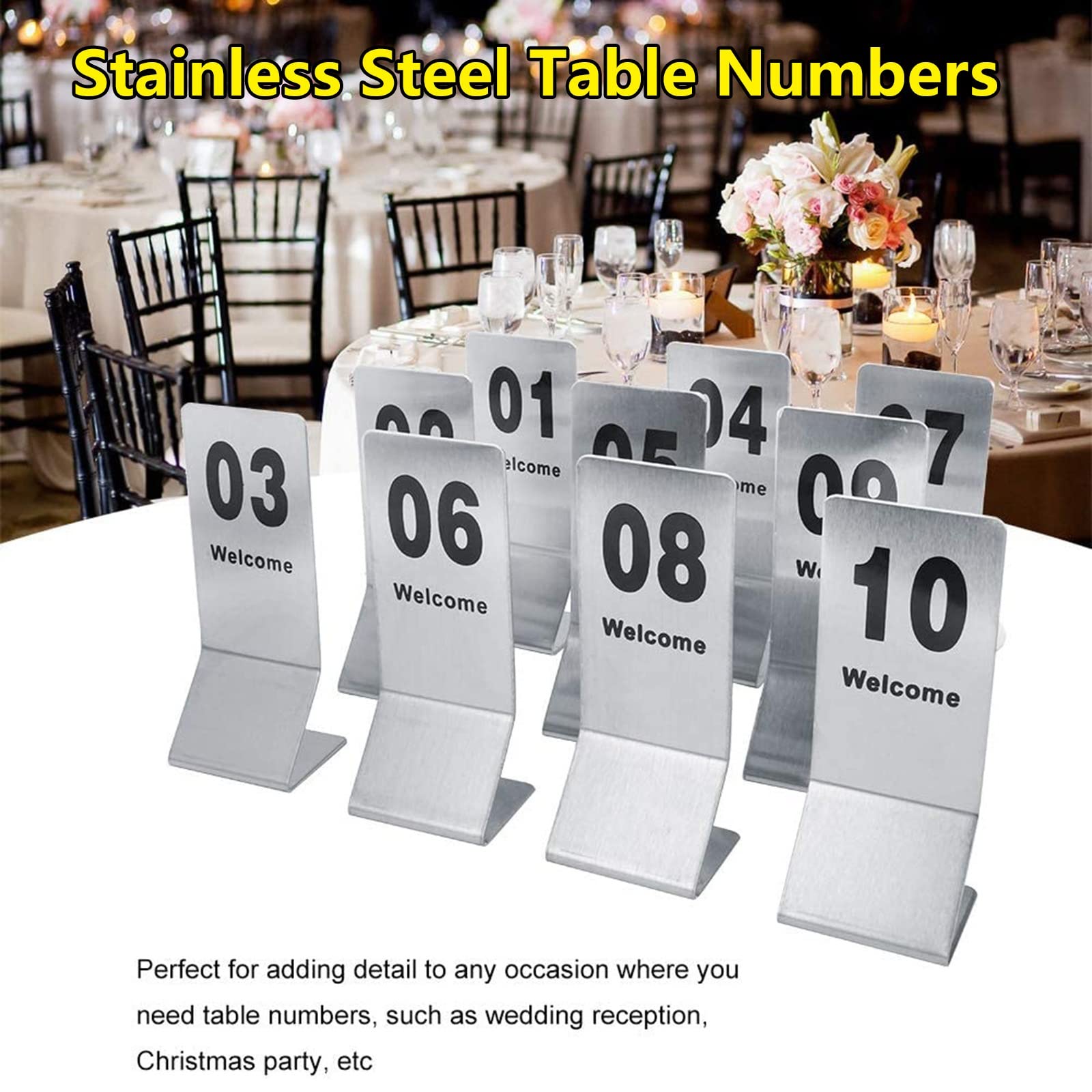 MBROS Números de Mesa de Doble Cara 1-25 1-50 Números de Mesa de Acero Inoxidable Carteles de Tarjetas para restaurantes, Bodas, Bares, Cartel Digital Reservado de Mesa