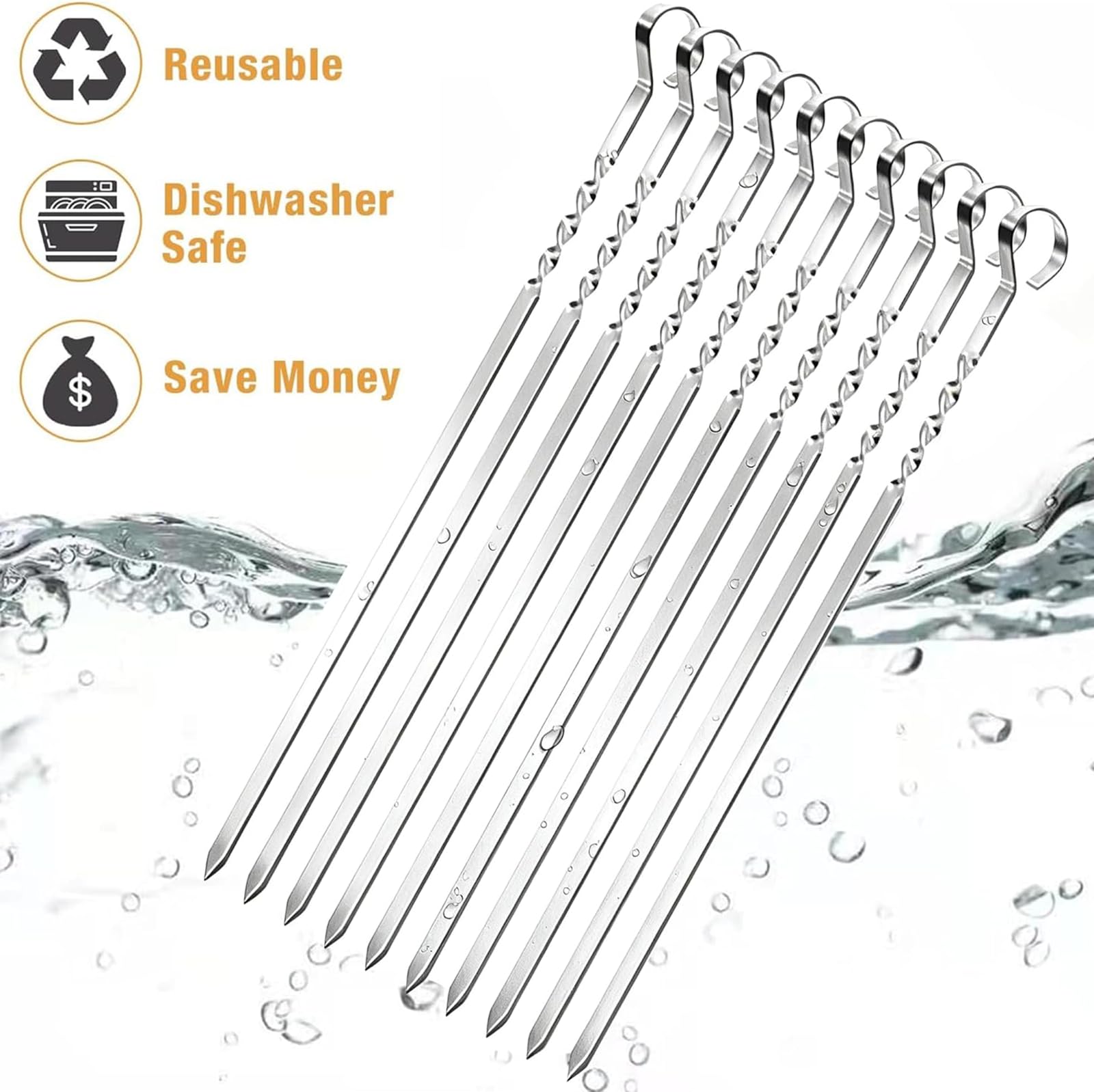 12 spiedini per barbecue in acciaio inox, spiedini lunghi da 39 cm, spiedini da barbecue in acciaio inox, per falò o barbecue