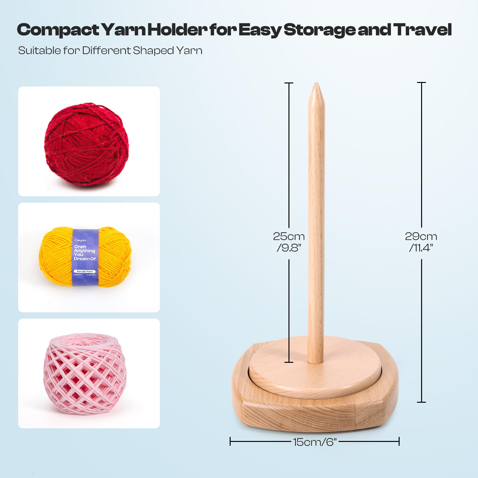 Caydo Wooden Yarn Holder for Knitting and Crocheting, Easy Install and Operate Yarn Spinner Holder, Yarn Spinner with Yarn Storage, Perfect Crochet Gift for Craft Enthusiasts - Large