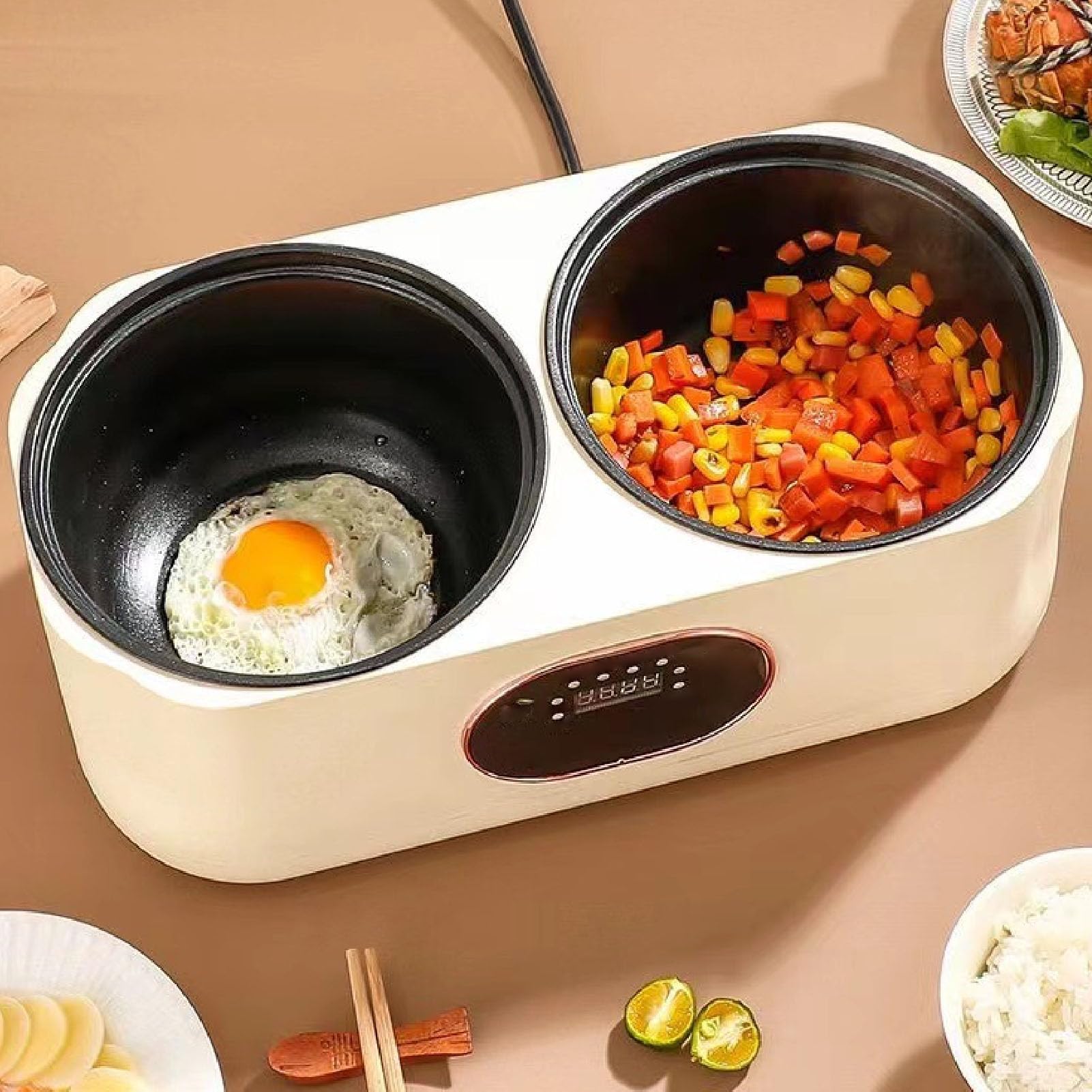 2-in-1-Doppel-Slow-Cooker, Dual-Combo-Slow-Cooker und Reiskocher, Doppel-Innen-Multifunktions-Reiskocher mit 6 Kocheinstellungen, Elektrischer Hot Pot für zu Hause