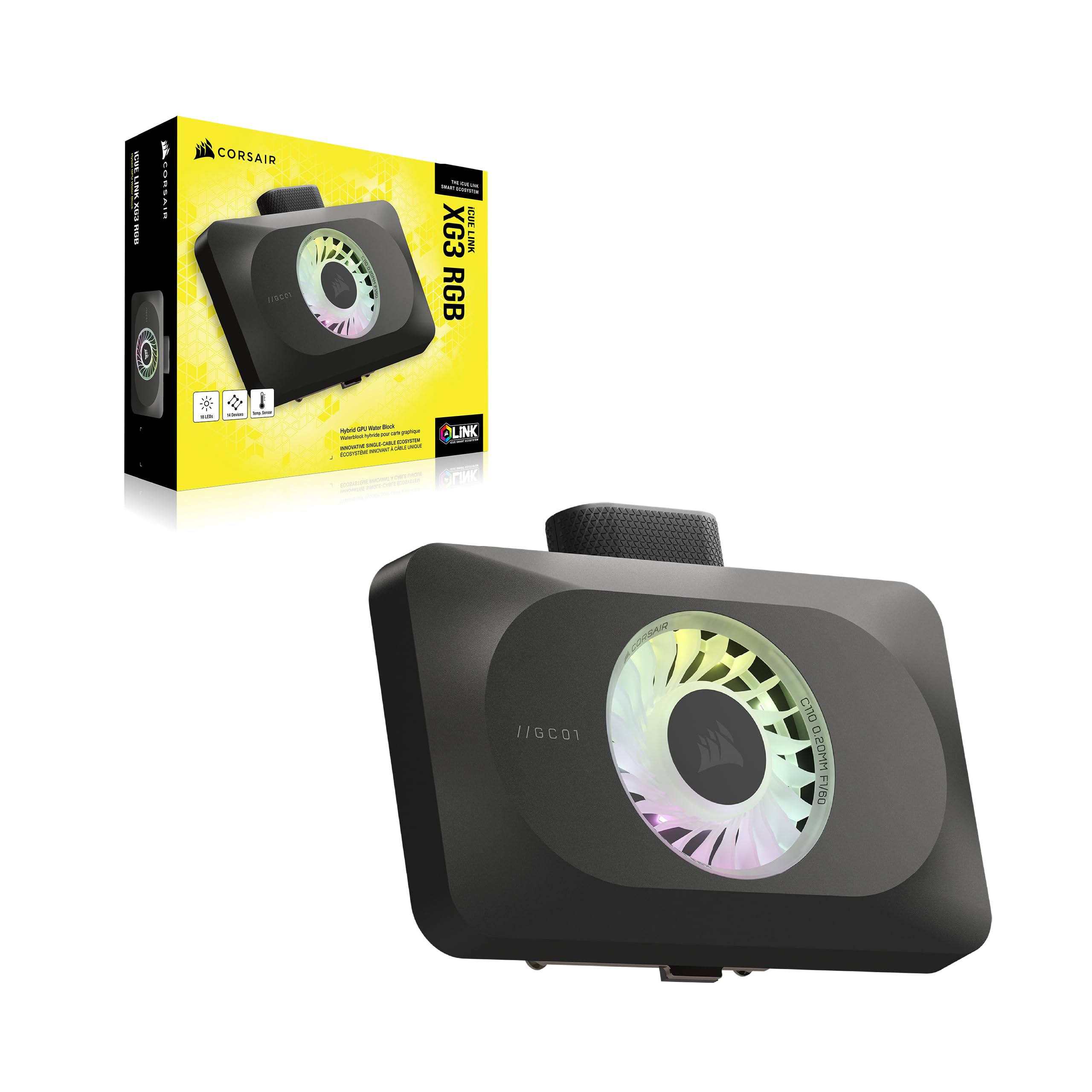 CORSAIR iCUE LINK XG3 RGB Hybrid Waterblock per GPU - Sistema di Raffreddamento Ibrido Personalizzato - Compatibilità con 4070, 4070 Ti - Nero