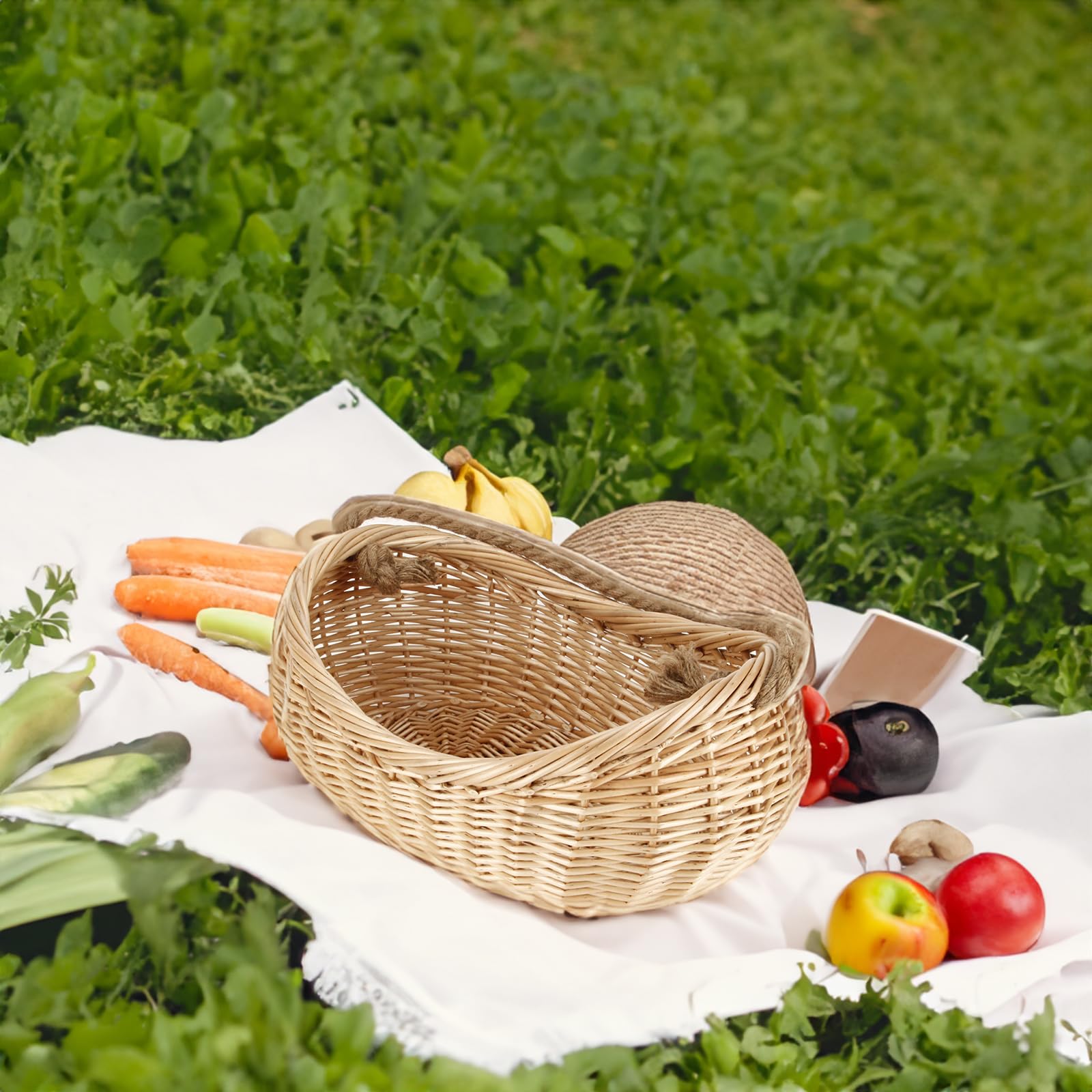 JJSQ Geflochtener Weidenkorb mit Juteseil-Griff, Garten, Erntekorb, Weidenkorb, Aufbewahrungskörbe für Picknick, Ostern, Organisieren, Sammeln von Gemüse, groß, 43,2 x 30,5 x 12,7 cm