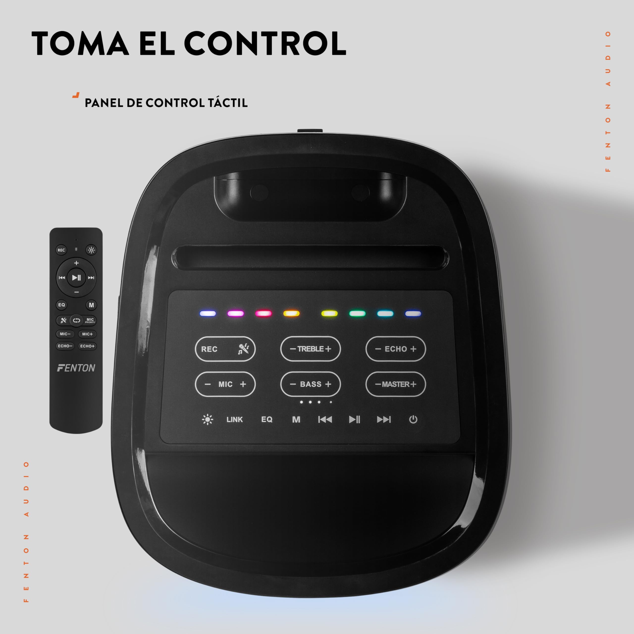 Fenton Pulse65 – Altavoz Bluetooth portátil 140W con microfono inalámbrico, batería 12h, IPX4, USB, microSD, Altavoz portatil Potente Exterior Karaoke Machine Speakers con LED, Color Negro