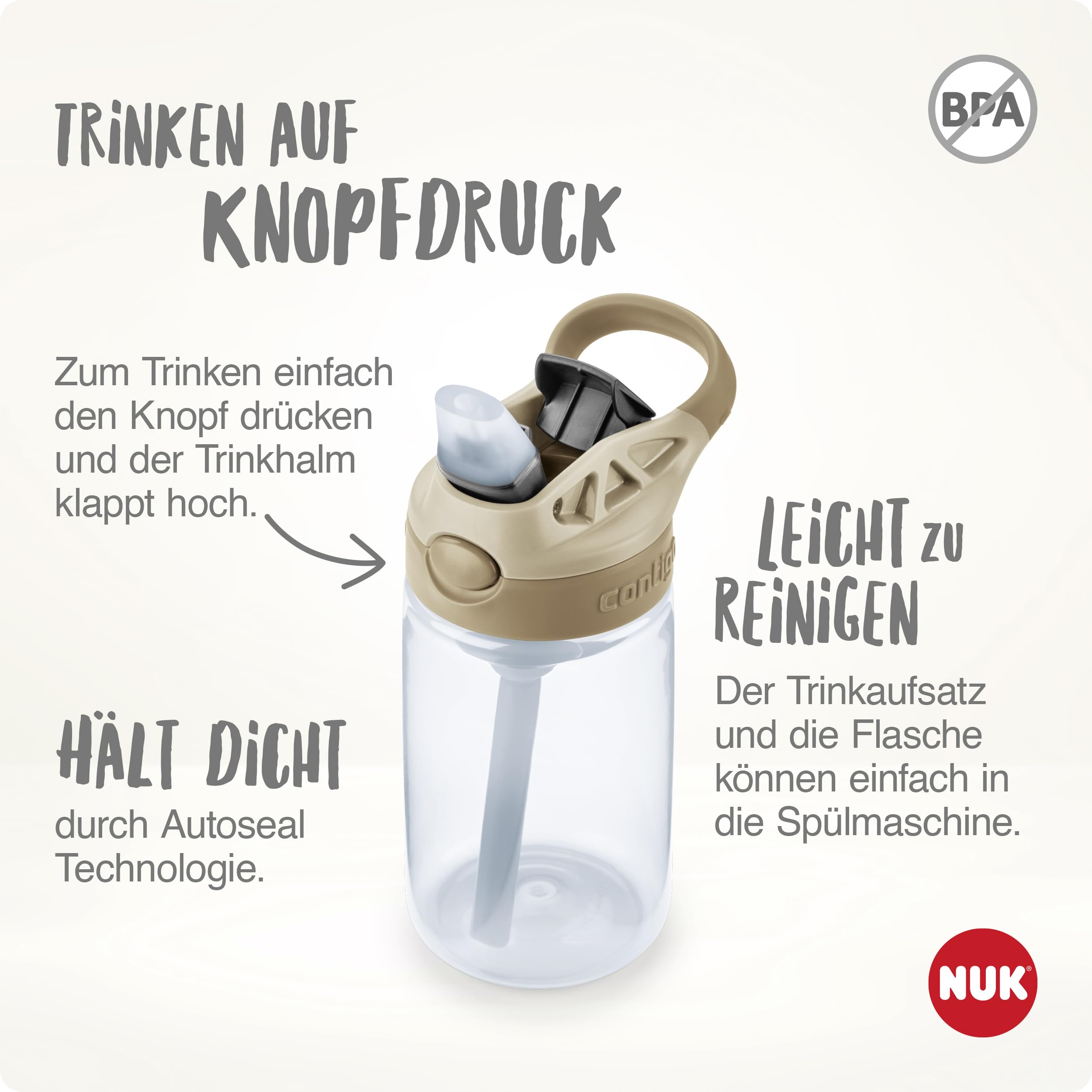 NUK By Contigo Easy Straw Cup | Trinkflasche mit Trinkhalm für Kinder (ab 4 Jahren) | Hergestellt aus strapazierfähigem Tritan | BPA-frei | spülmaschinenfest | 420 ml | Tulpe
