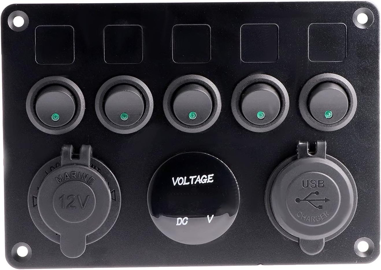 5 Gang Rocker Switch Panel Waterproof 12V Led Aluminum Switch Panel Marine Toggle Switches with Digital Voltmeter Display Dual 2.1A USB Charger Port Socket for Boat Car RV Truck (5 Gang Green) : Automotive