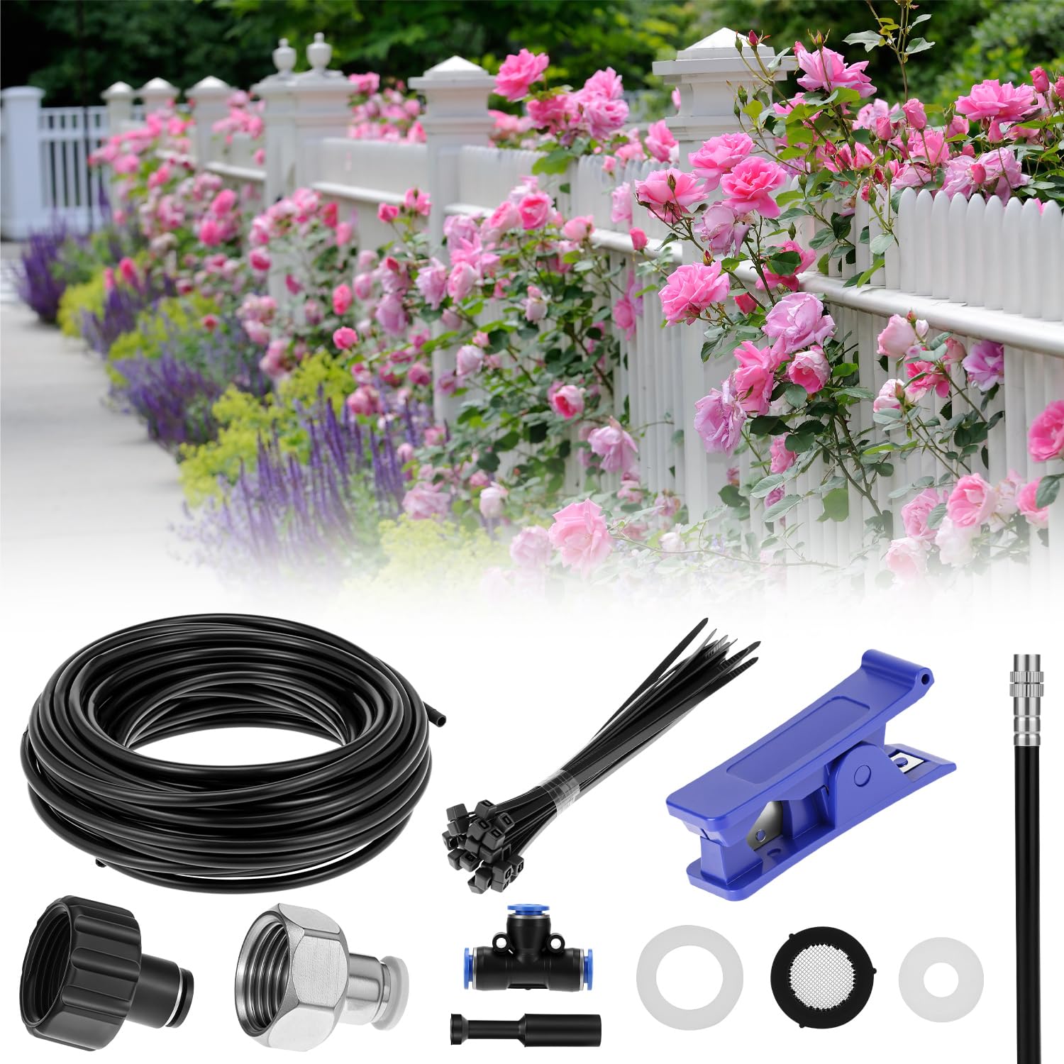 QWORK Sistema di irrigazione a goccia, kit di irrigazione a goccia automatico, sistema di irrigazione a goccia regolabile da giardino