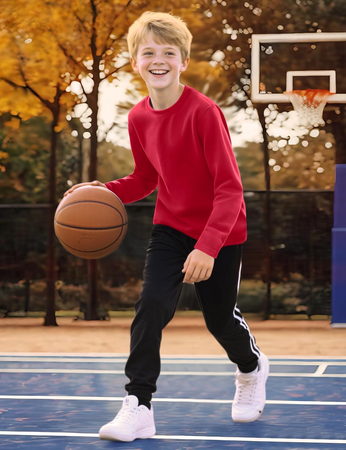 Auranso Boys Compression Long Sleeve Shirt Kids Fleece Thermal Shirts Football Sports Quick Dry Undershirts
