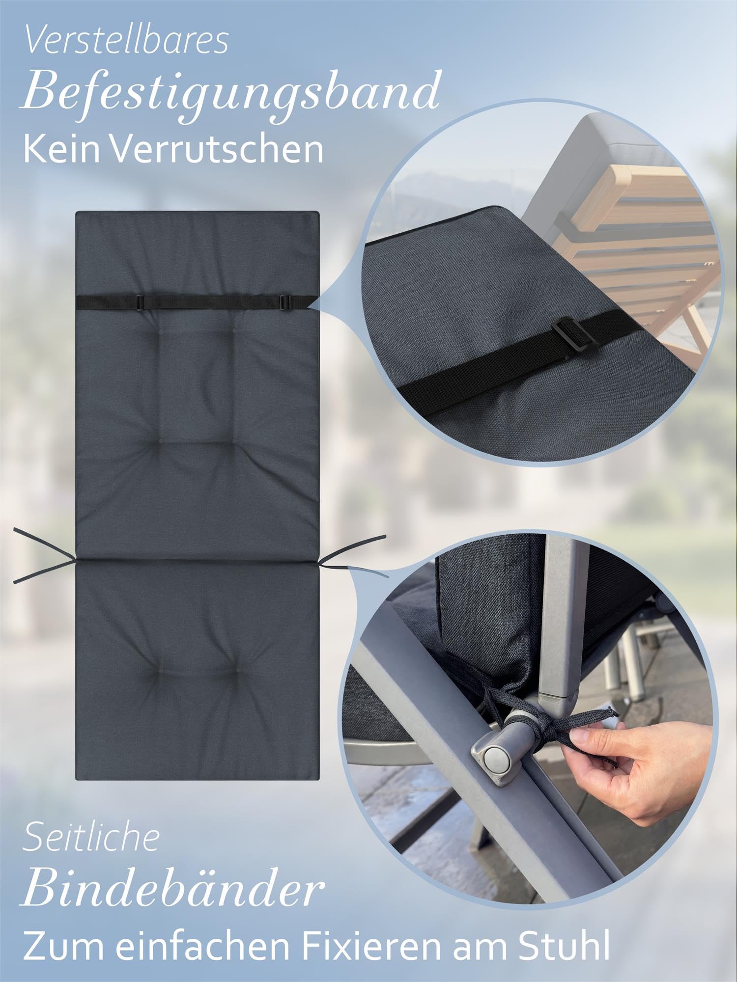 Hochlehner Auflagen Set 2er, 4er oder 6er – Gartenstuhlauflagen mit dickem Schaumstoffkern für hohen Sitzkomfort – Polster für Garten- und Terrassenstühle – made in Poland Dunkelgrau 120 x 50 x 8 cm