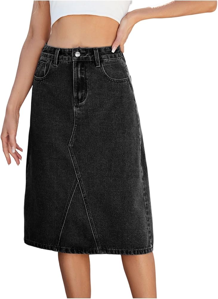 Women Jean Skirts High Waisted Midi Denim A Line Skirt Plus Size