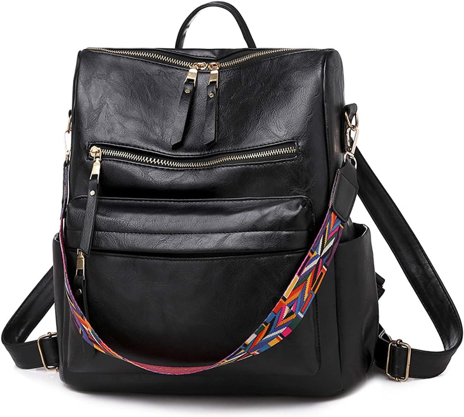 Women Backpack Purse Fashion PU Leather Designer Ladies Convertible Travel College Shoulder Bags with Colorful Strap