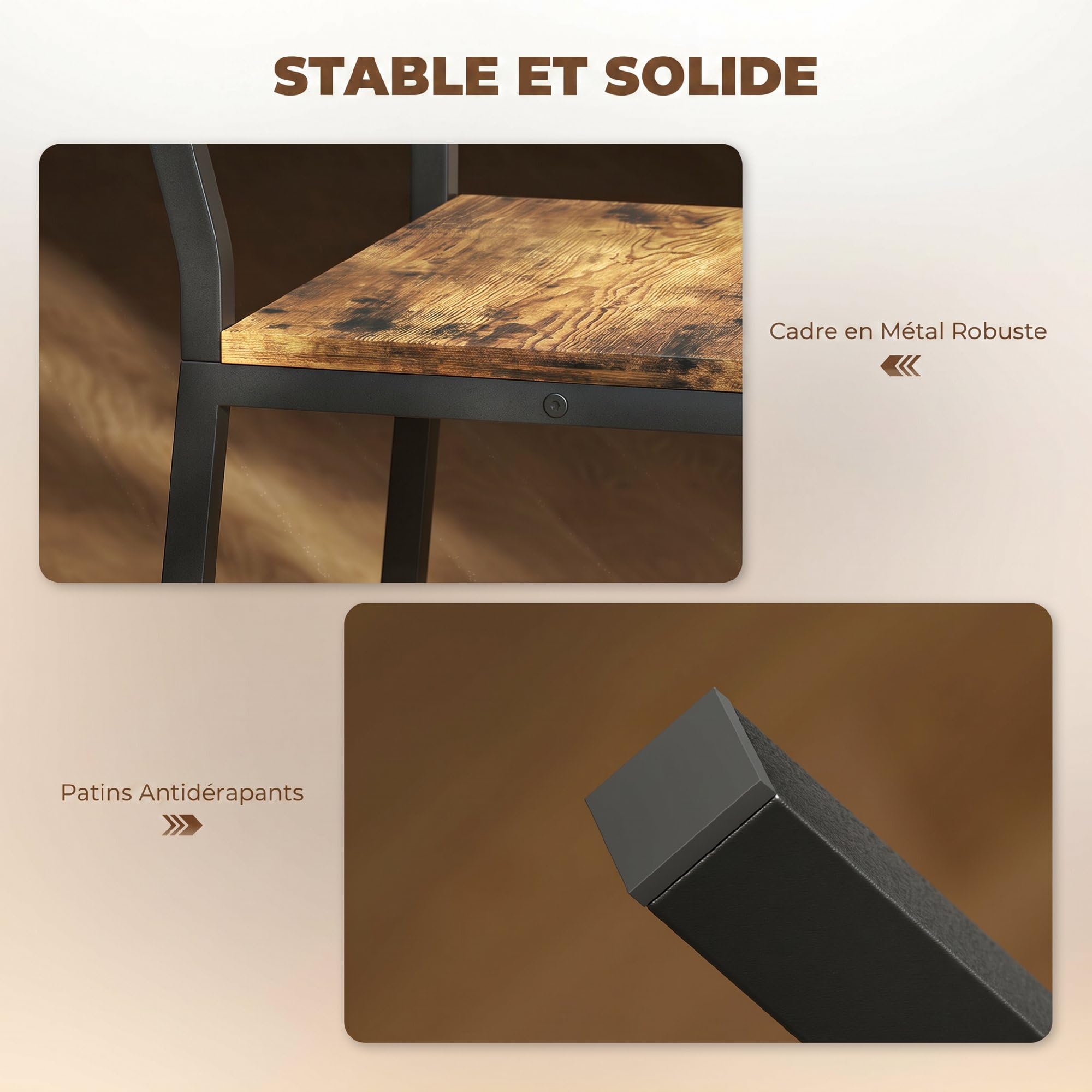 HOMCOM Lot de 2 tabourets de Bar, Assise 72,5H cm, Dossier, Brun Rustique