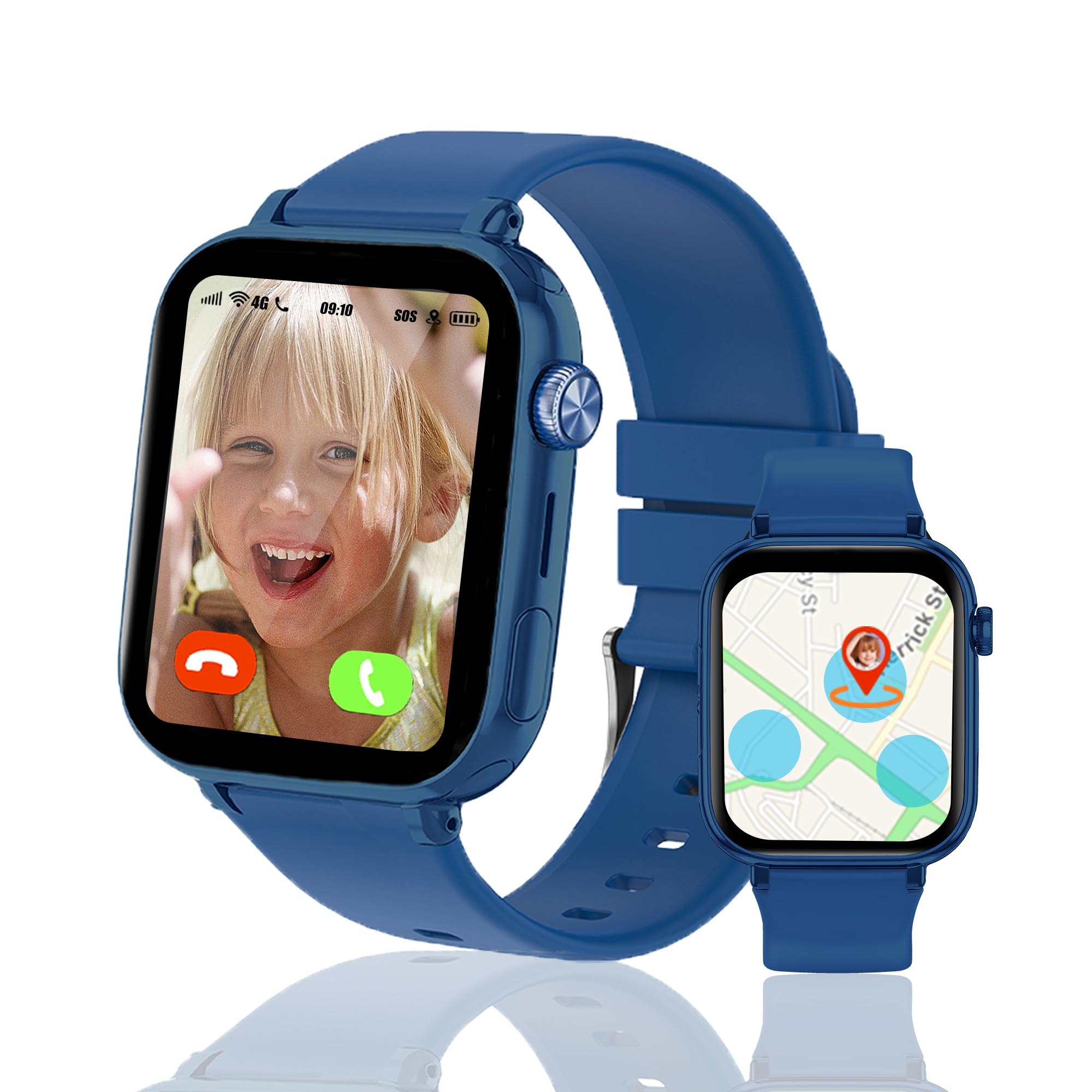 Reloj Inteligente Niño 4G, Reloj GPS Niños Localizador y Llamadas SIM SOS Chat Videollamada Juego Despertador Impermeable Modo Clase, Smartwatch Niños con Tarjeta SIM Regalo Niña Niño