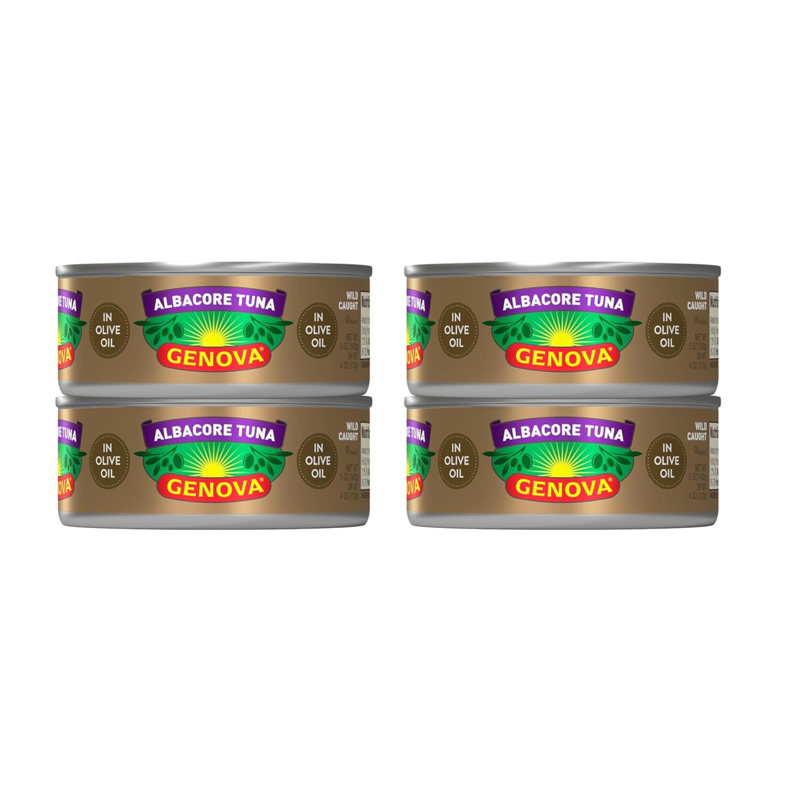 Genova Premium Albacore Tuna in Olive Oil, 5 Ounce Cans, 4-Pack – Nutrient Rich, High Protein Solid White Canned Tuna Fish - Delicious, Easy, Nutritious Ready to Eat Meals