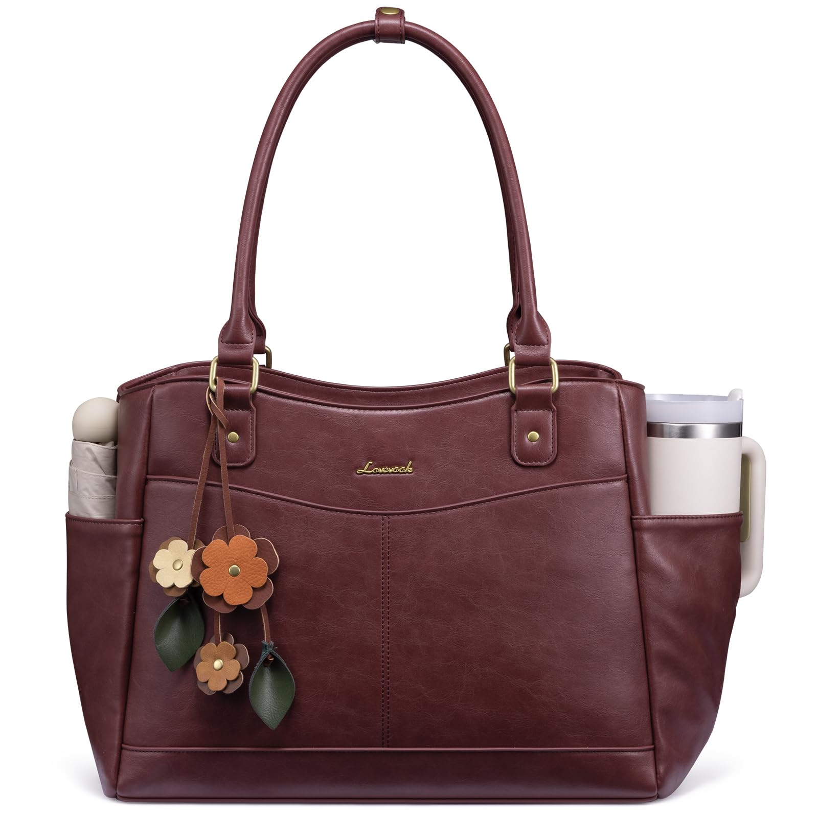 LOVEVOOK Laptop Bag for Women, Vintage Work Tote, Teacher Bag with Pendant
