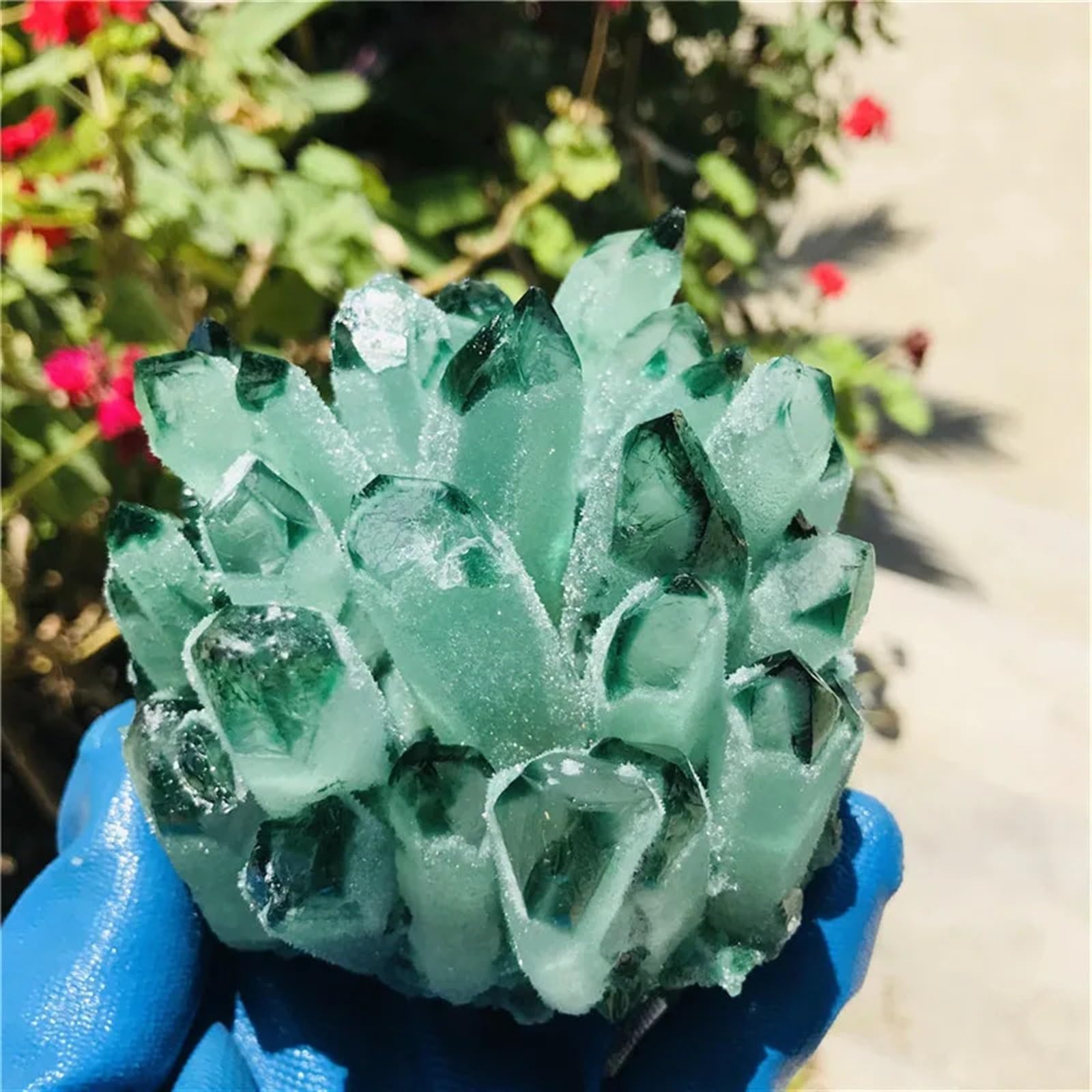 Stone Green Ghost Quartz Crystal Cluster Decorative Aquarium Gift(300-400g)