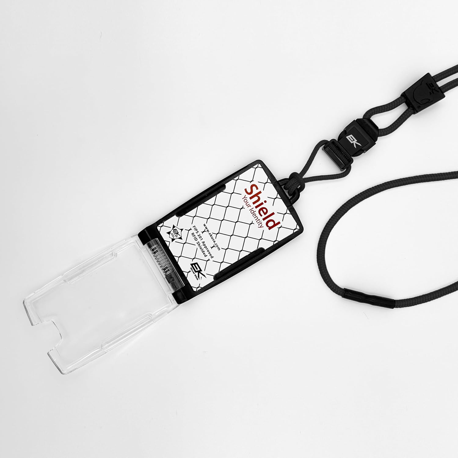 EK World Wide FIPS‑201 One Hander ID Card Holder with Detachable Breakaway Lanyard – Secure Flip‑Open Badge Holder for CAC/TWIC Smart Cards, Holds Two Cards (C20 Black)