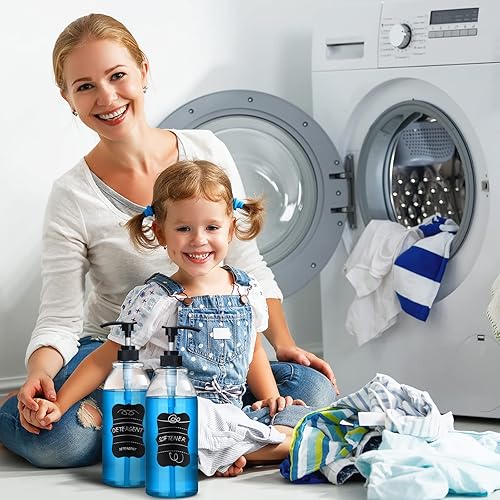 Miniatura 6 de Paquete de 2 botellas de plástico transparente de 34 onzas, dispensador de loción líquida para manos vacías para champú y acondicionador,