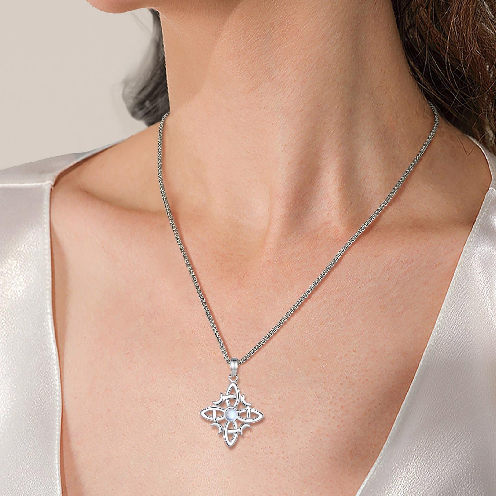 AEONSLOVE Collier Noeud de Sorcière pour Femme Fille Pendentif Noeud Celtique Argent 925, Collier Celtique avec Pierre de Lune Bijoux de Sorcière