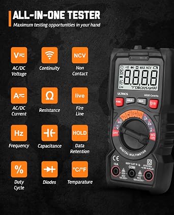 Digital Multimeter 6000-Count, Multi Tester Electrical Tester, Auto Ranging