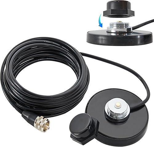 Anina Antena NMO Montaje de Base Magnética 16.4 FT RG58 Cable Coaxial PL-259 Enchufe con Tapa de Montaje de Antena NMO para CB Ham GMRS Radio Marine