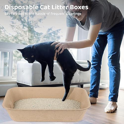 Miniatura 2 de Paquete de 8 cajas de arena desechables para gatos, caja de arena para gatos de 16.1 x 11.8 x 3.9 pulgadas, bandeja de arena de papel para gatos,