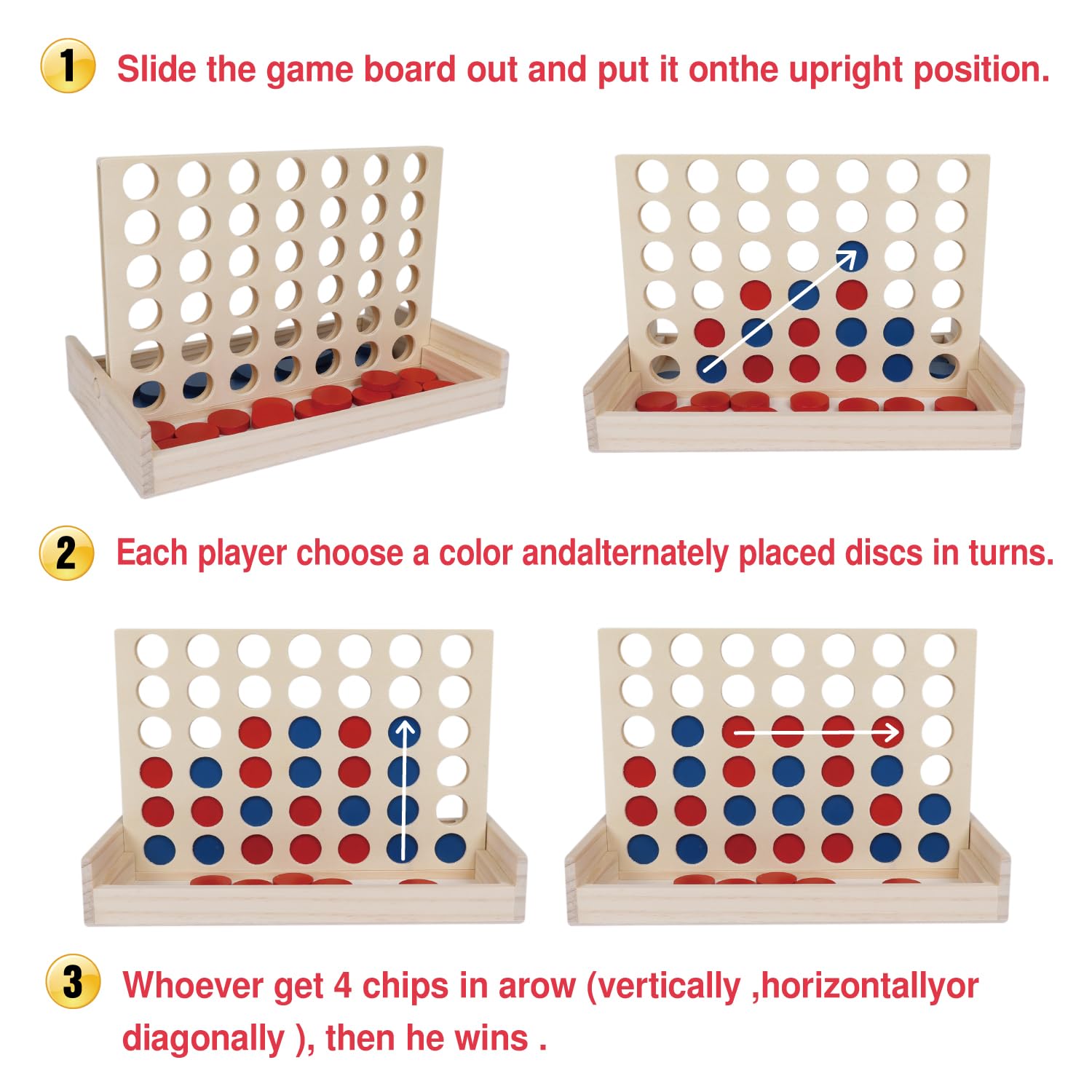 Amazon | GOTHINK ポータブルミニ木製コネクトボードゲーム 4列 オフィス 家族 子供 おもちゃギフト - 4列ゲームセット 42枚の木製 コイン付き 大人 旅行ゲーム 休日 屋内/屋外でのアクティビティに | ボードゲーム | おもちゃ