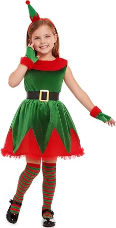 Elf Costume for Girl Santa Little Helper Kids Christmas Elf Dress Outfit