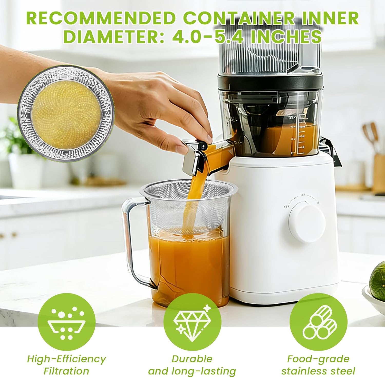 Pulp Strainer for Nama J2 Cold Press Juicer, Pulp Strainer with Handle for Nama J2 Cold Press Juicer, Suitable for Nama J2 Juicer Secondary Fine Filter Accessories