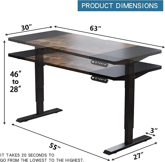 63''x30'' Electric Standing Desk Adjustable Height